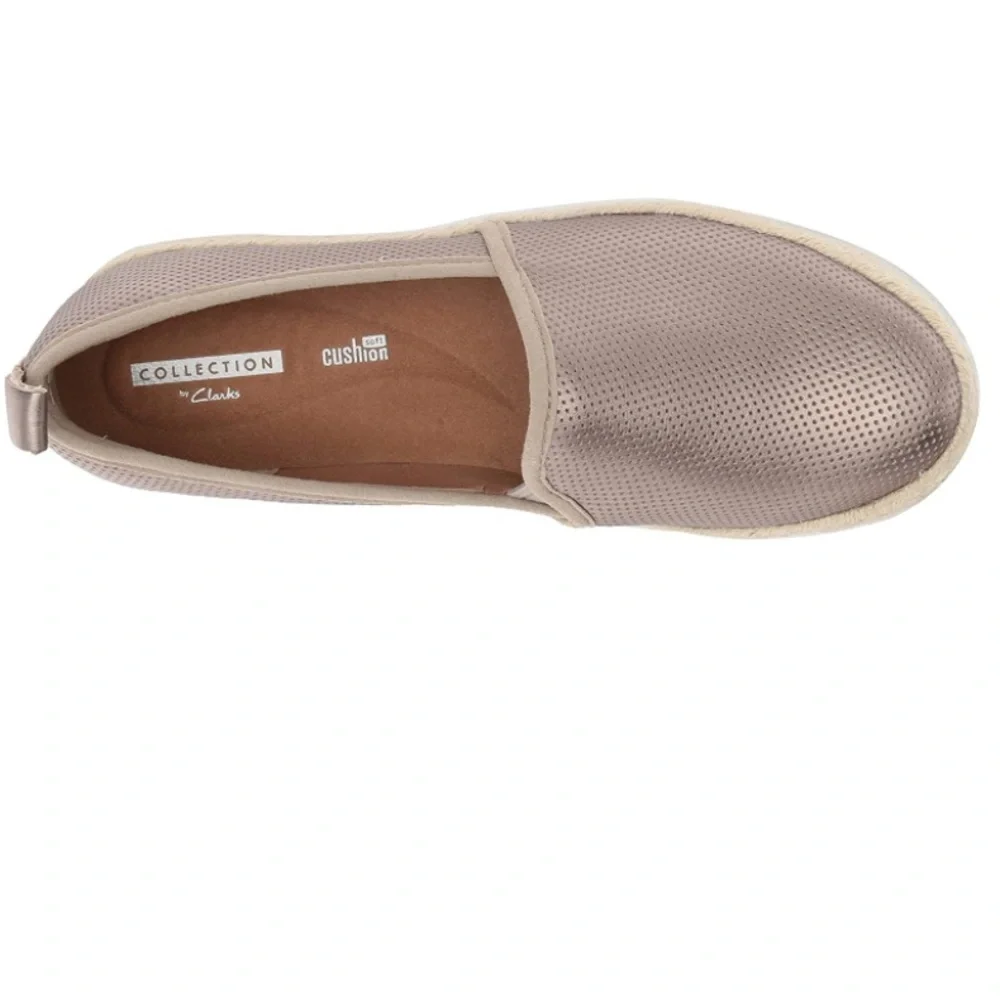 Clarks Azella Revere Metallic Pewter Leather Espadrilles Size 8